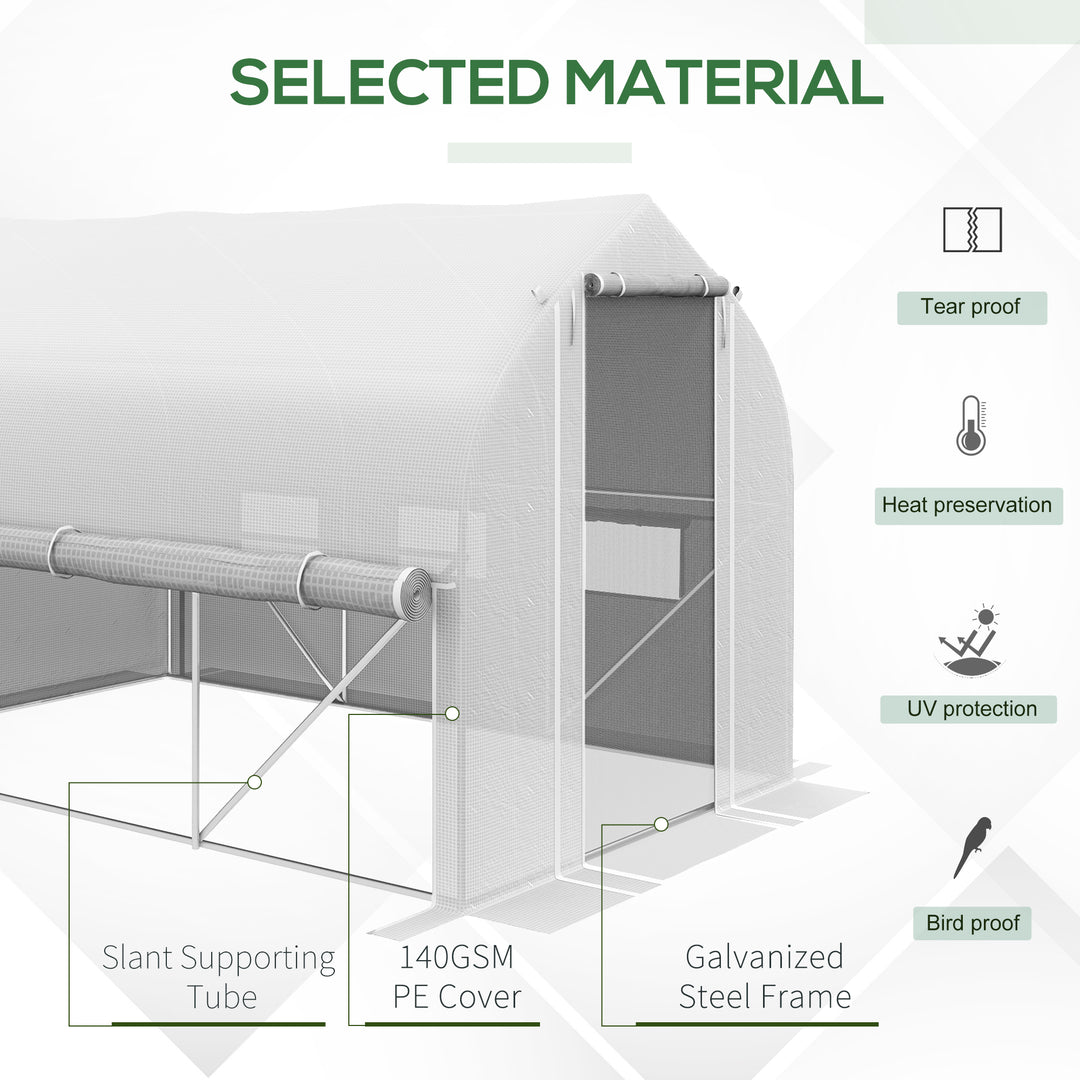 Walk-in Polytunnel Greenhouse, Zipped Roll Up Sidewall-White