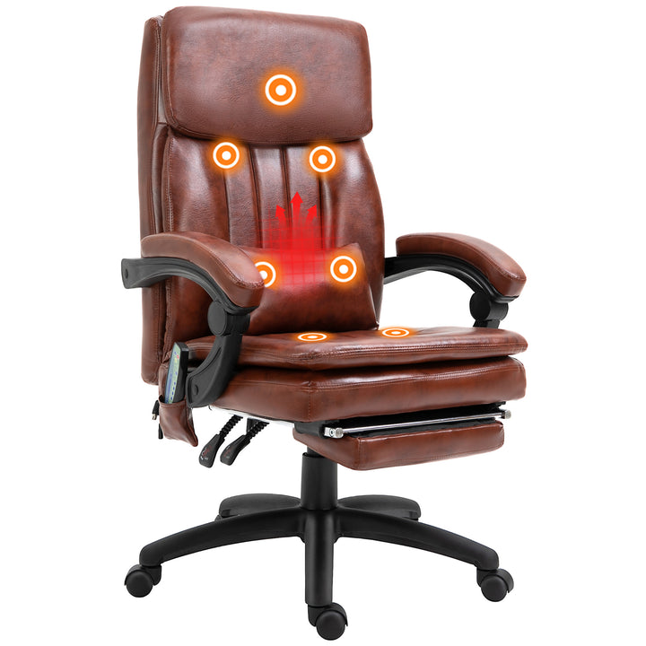 Vinsetto High Back Office Chair, Recliner Chair with Footrest, 7 Massage Points, Adjustable Height, Reclining Back, PU Leather, Brown