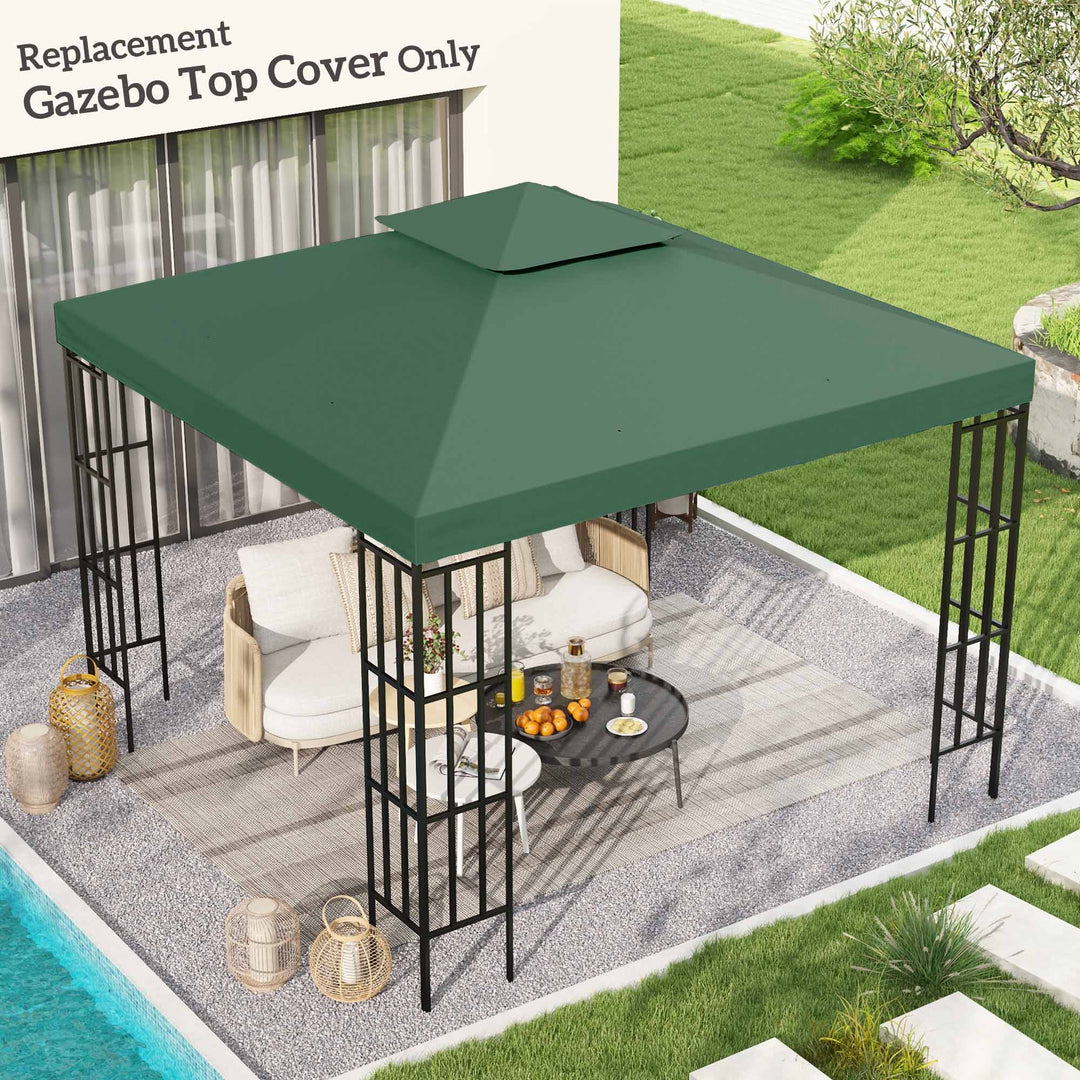 3 x 3 m Gazebo Top Cover Double Tier Canopy Replacement Pavilion Roof Dark Green