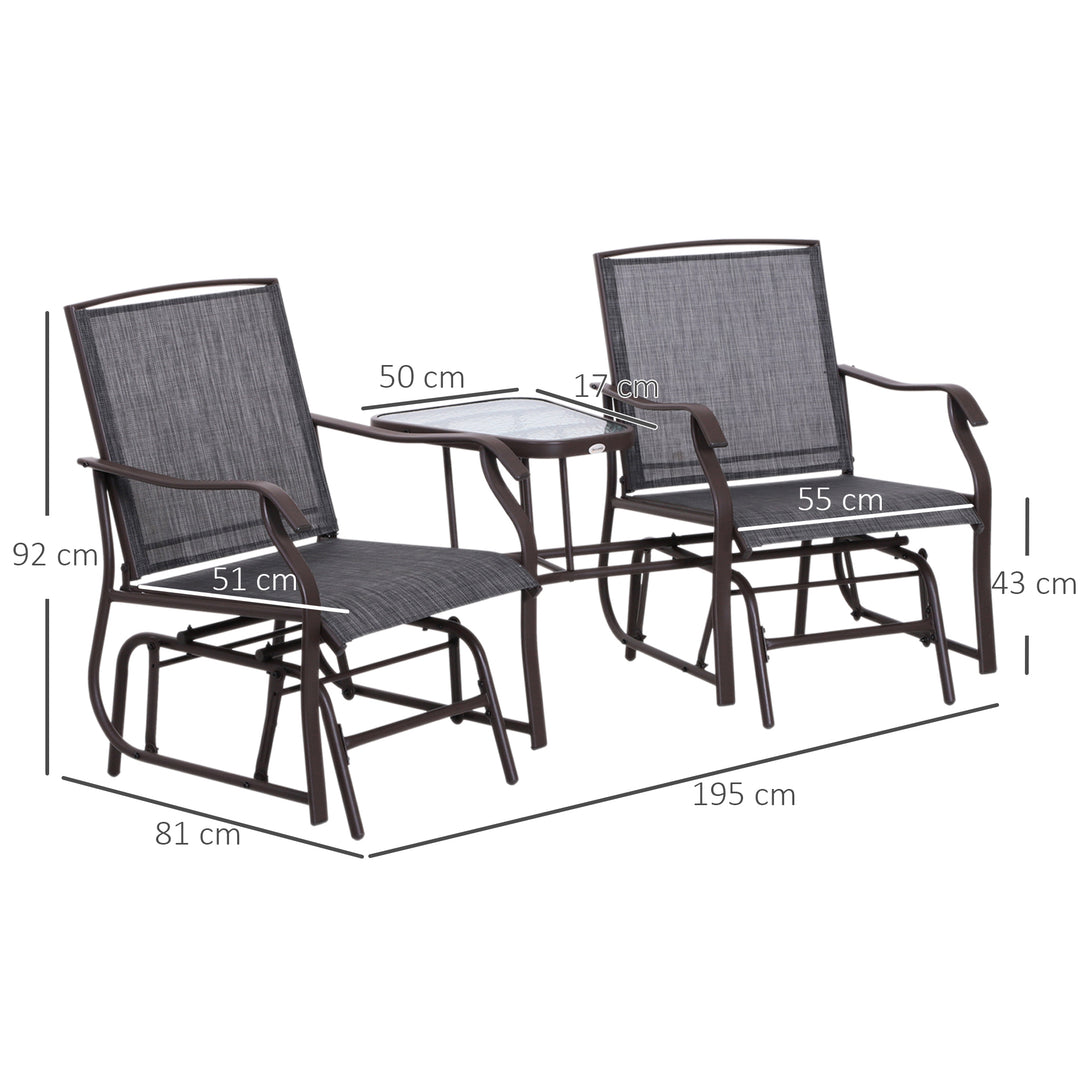 Garden Double Glider Rocking Chairs with Middle Table - Grey