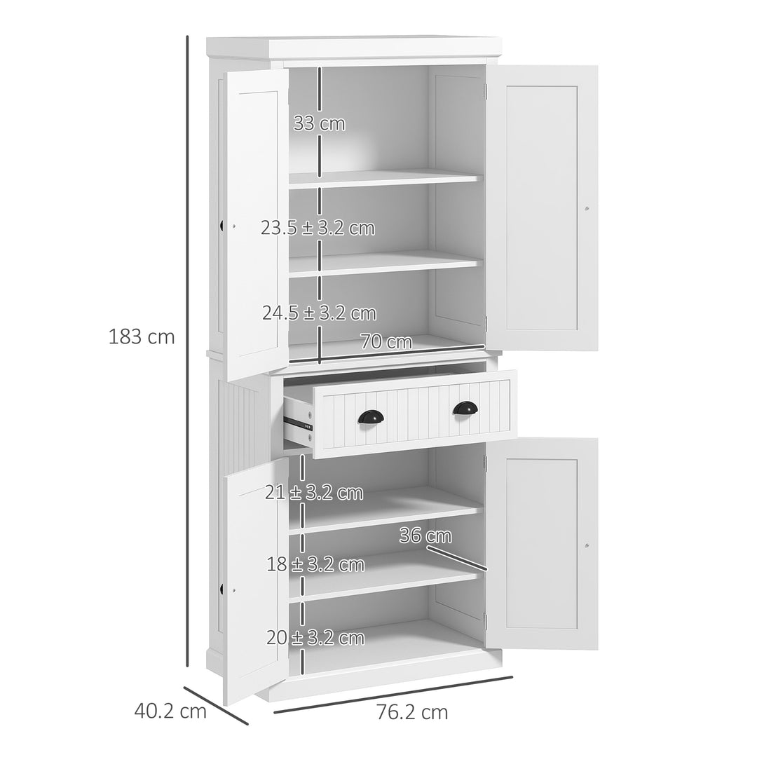Traditional Kitchen Cupboard  Freestanding Storage Cabinet with Drawer, Doors and Adjustable Shelves, White