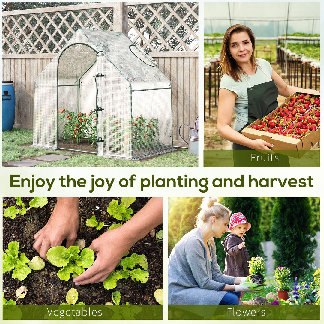Outsunny Walk-In Greenhouse Vegetable Plant herb Garden Grow House w/ Window Roll-Up Door Steel Frame All-Year Portable, 180 x 100 x 168cm, White