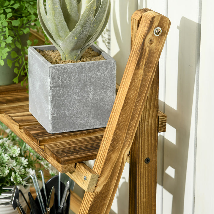 Wooden Folding Flower Pot Stand 3 Tier Garden Planter Display Ladder Gardener Storage Shelves Rack Herb Holder (80L x 37W x 93H (cm))