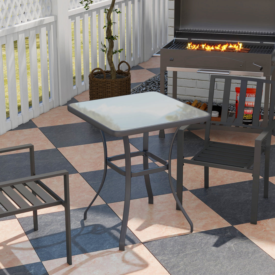 Outsunny Bar Table Bistro Square Glass Dining Kitchen Breakfast Pub Party Metal Garden Café Coffee Garden Table