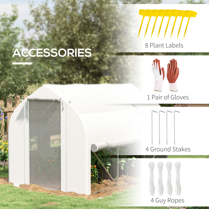 Walk-in Polytunnel Greenhouse, Zipped Roll Up Sidewall-White