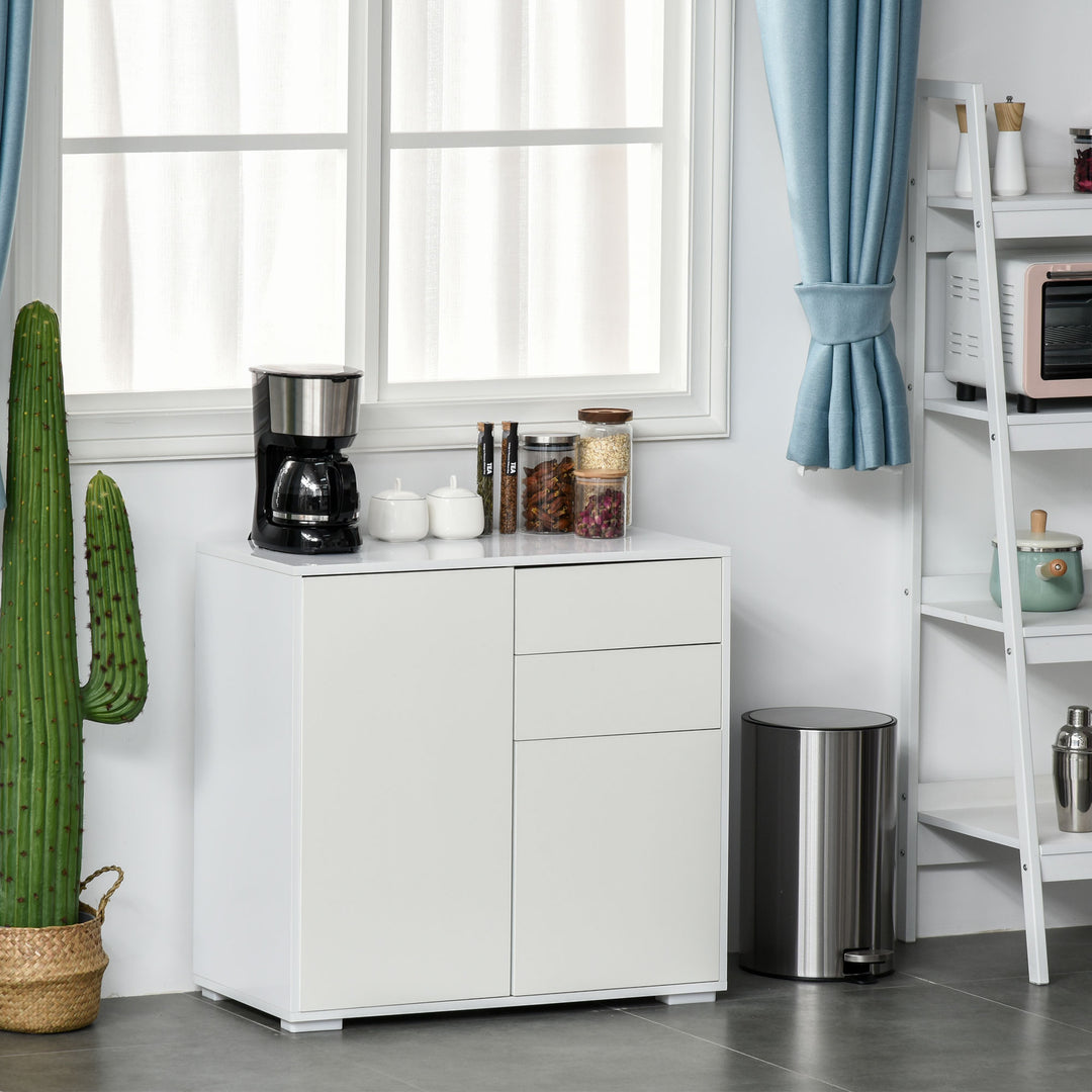 Push-Open Cabinet with 2 Drawer 2 Door Storage Cabinet for Home Office White