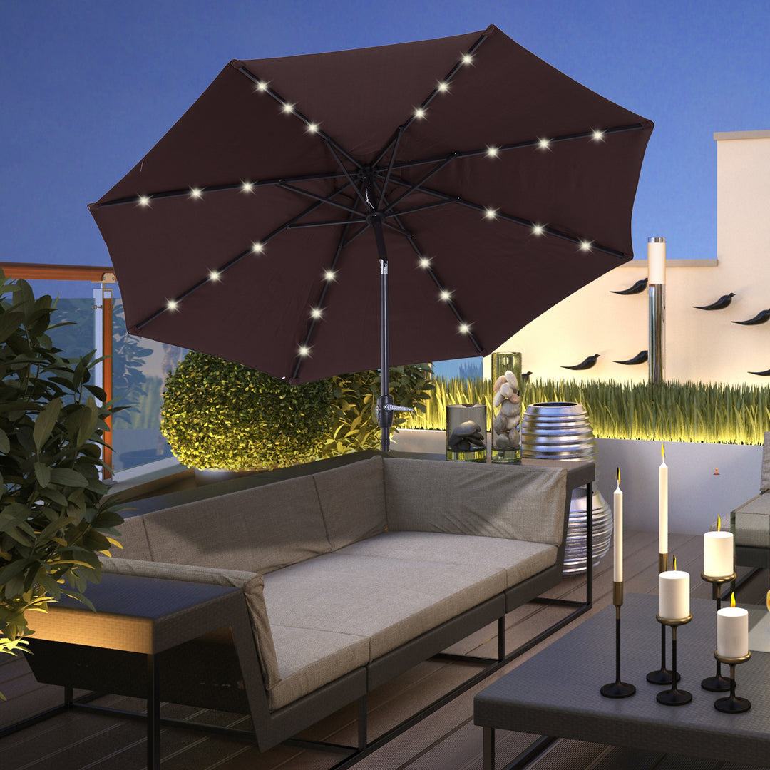 Outsunny Umbrella Parasol 24 Solar LED-Brown/Coffee