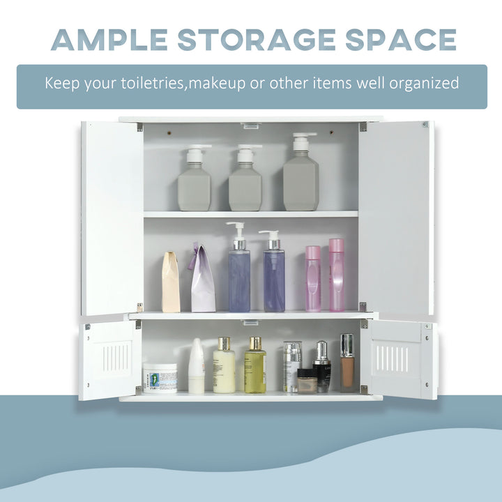 kleankin Bathroom Mirror Cabinet, Wall Mounted Storage Cupboard with Double Doors and Adjustable Shelf, Bathroom Organizer, White