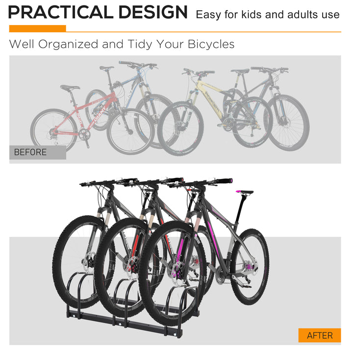 HOMCOM Bike Stand Parking Rack Floor or Wall Mount Bicycle Cycle Storage Locking Stand 76L x 33W x 27H (3 Racks, Black)