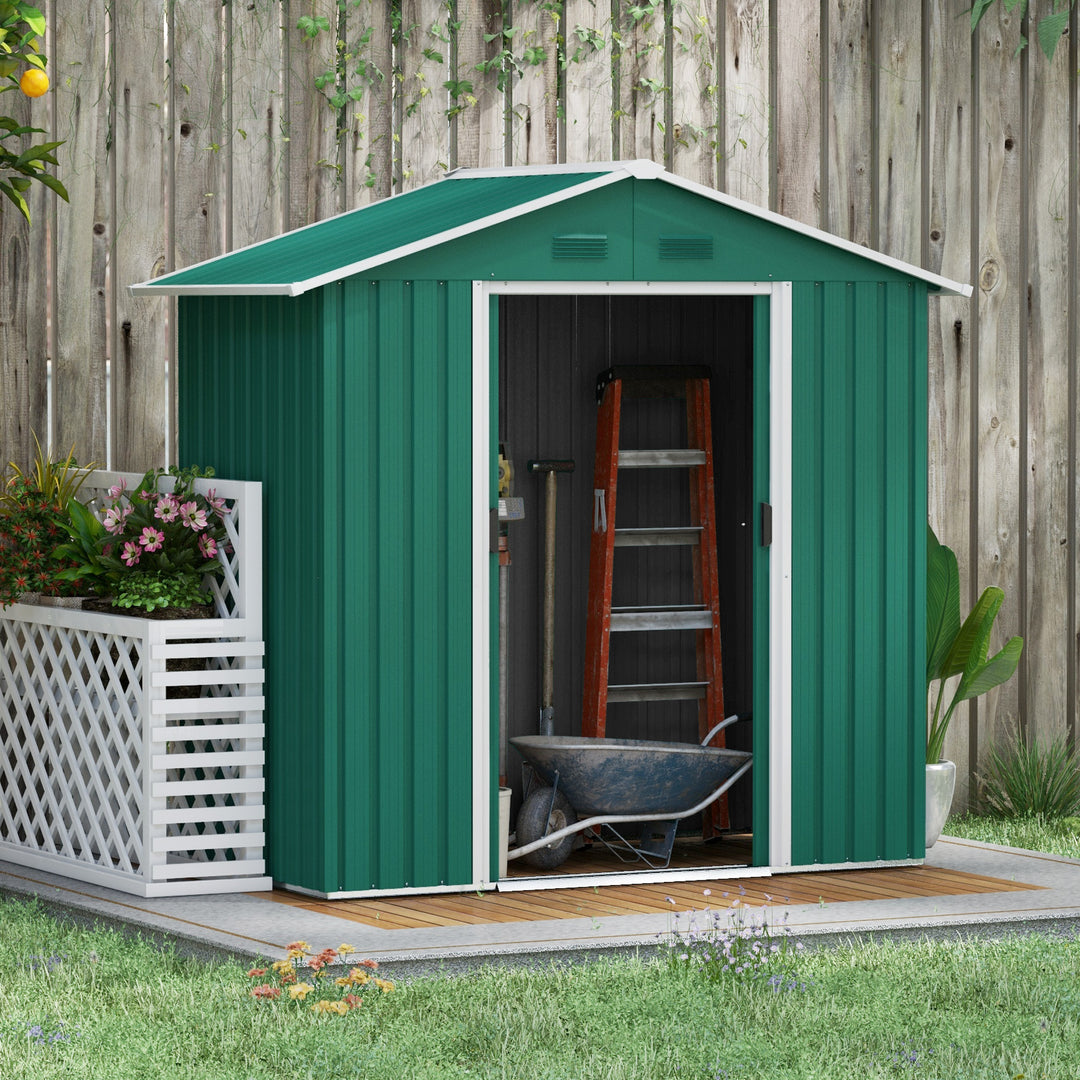 6.5ft x 3.5ft Metal Garden Storage Shed for Outdoor Tool Storage with Double Sliding Doors and 4 Vents, Green