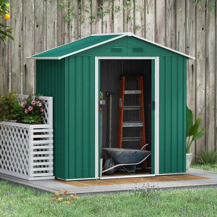 6.5ft x 3.5ft Metal Garden Storage Shed for Outdoor Tool Storage with Double Sliding Doors and 4 Vents, Green