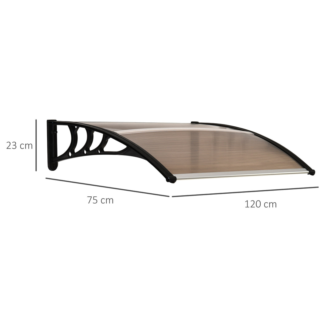 Curved Window Door Canopy Aluminium Rigid Plastic Polycarbonate Fixed Outdoor Awning Modern Design UV Water Rain Resist Brown