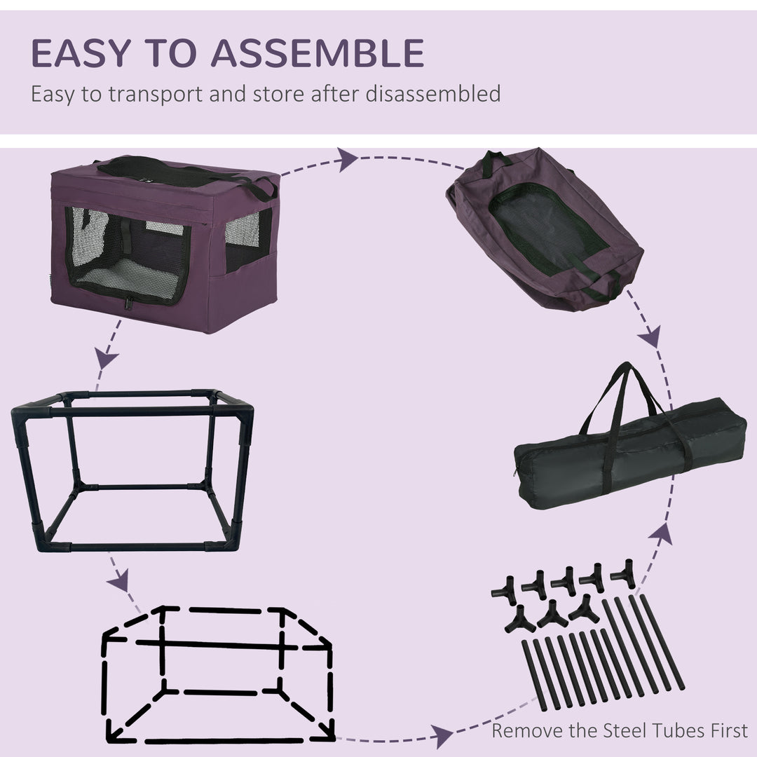 PawHut 49cm Pet Carrier Portable Cat Carrier Foldable Dog Bag Pet Travel Bag w/ Cushion for Miniature Dogs, Purple