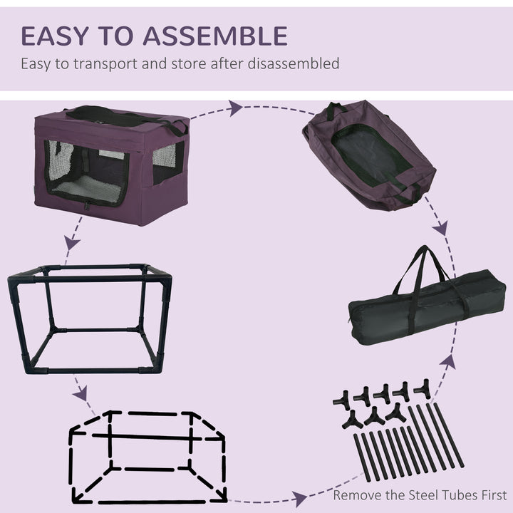 PawHut 49cm Pet Carrier Portable Cat Carrier Foldable Dog Bag Pet Travel Bag w/ Cushion for Miniature Dogs, Purple