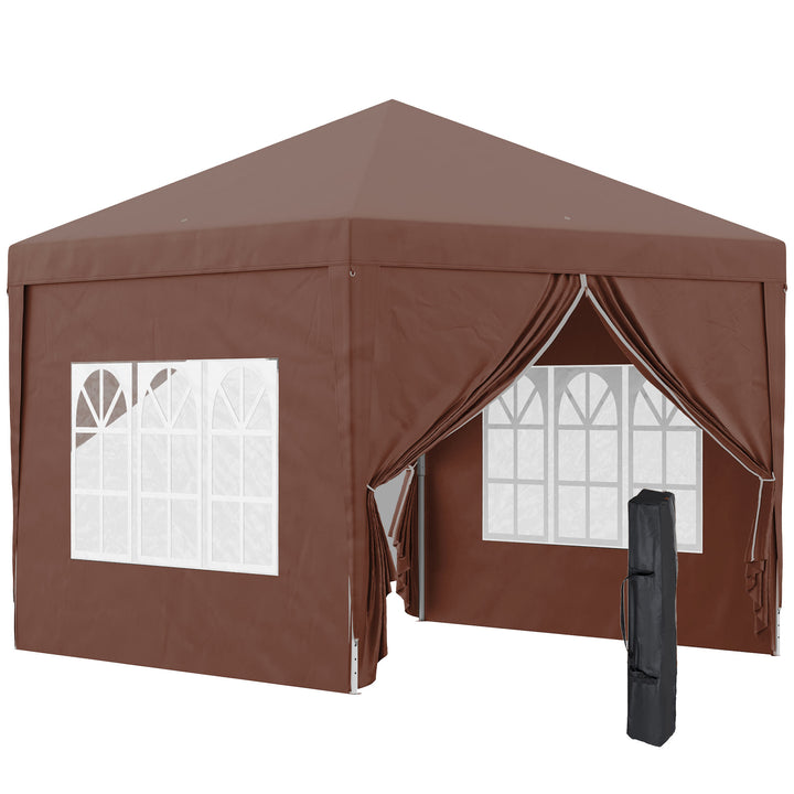 3 x 3m Pop Up Gazebo, Wedding Party Canopy Tent Marquee with Carry Bag and Windows, Coffee