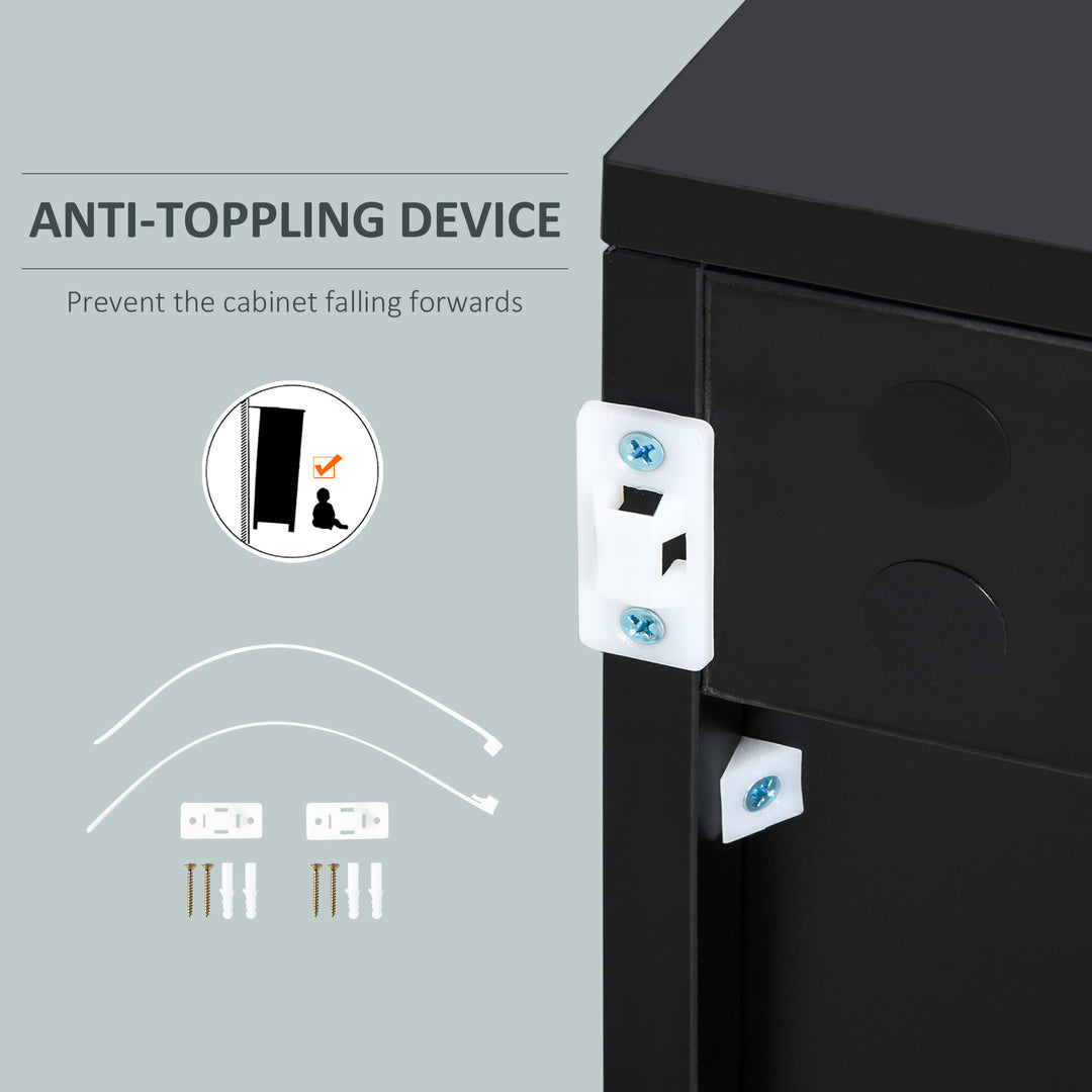 Modern Stylish Freestanding Push-Open Design Cabinet with 2 Drawer, 2 Door Cabinet, 2 Part Inner Space-Light Grey and Black