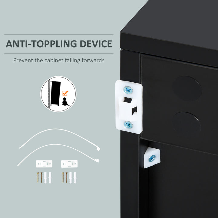 Modern Stylish Freestanding Push-Open Design Cabinet with 2 Drawer, 2 Door Cabinet, 2 Part Inner Space-Light Grey and Black