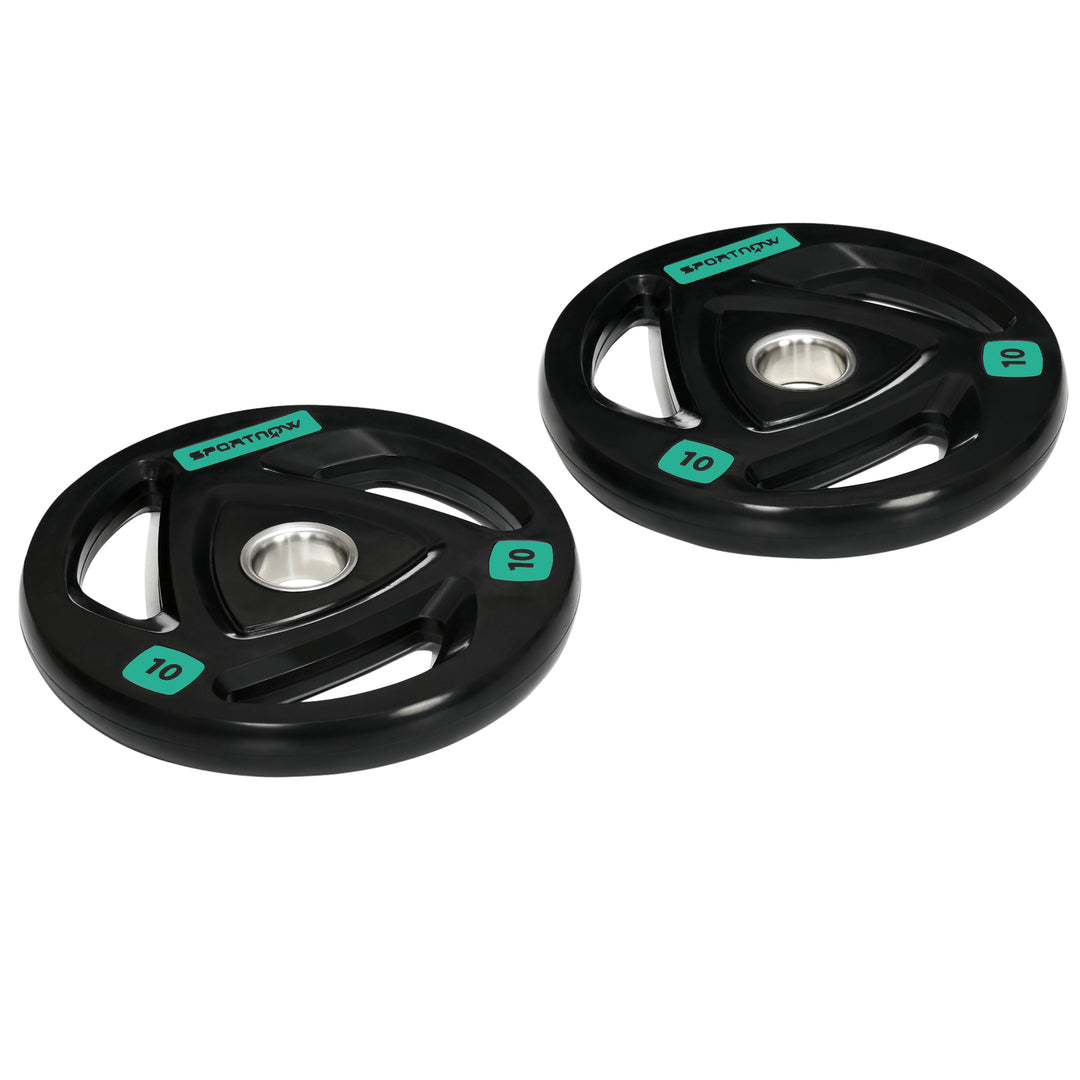 SPORTNOW Olympic Weight Plates, Tri-Grip Barbell Weights Set Rubber Coated with 5cm/2'' Holes for Home Gym Lifting and Strength Training, 2 x 10kg