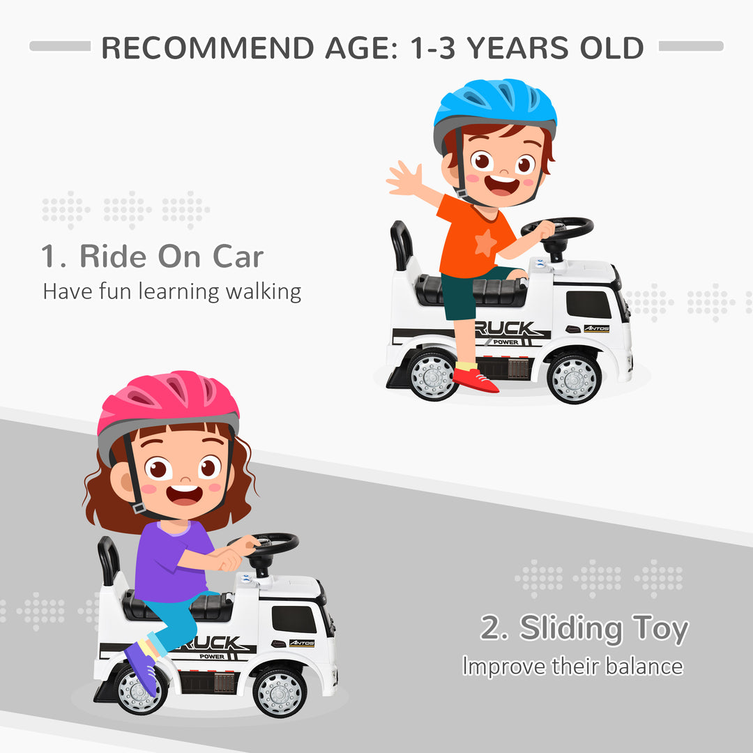 3-in-1 Ride On Car Foot To Floor Slider Toddler w/ Horn Steering Wheel NO POWER Manual Under Seat Storage Safe Design White