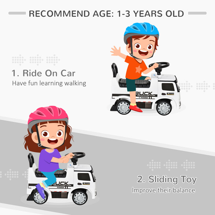 3-in-1 Ride On Car Foot To Floor Slider Toddler w/ Horn Steering Wheel NO POWER Manual Under Seat Storage Safe Design White