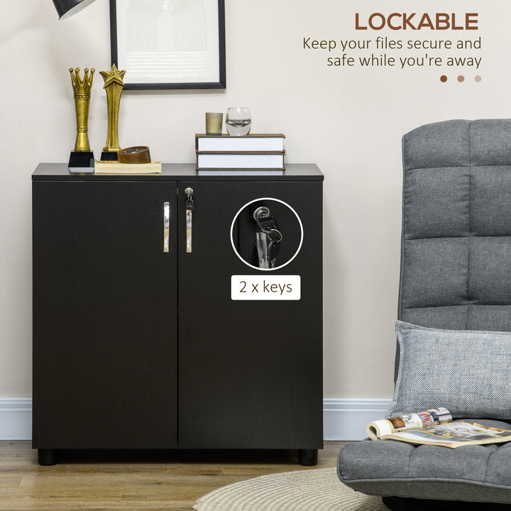 Vinsetto 2-Tier Locking Office Storage Cabinet File Organisation w/ Feet Melamine Coating Aluminium Handles 2 Keys Stylish Black