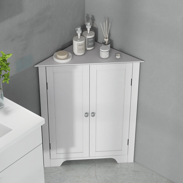 Triangle Bathroom Cabinet, Corner Bathroom Storage Unit with Adjustable Shelf and Recessed Door, Free Standing, White