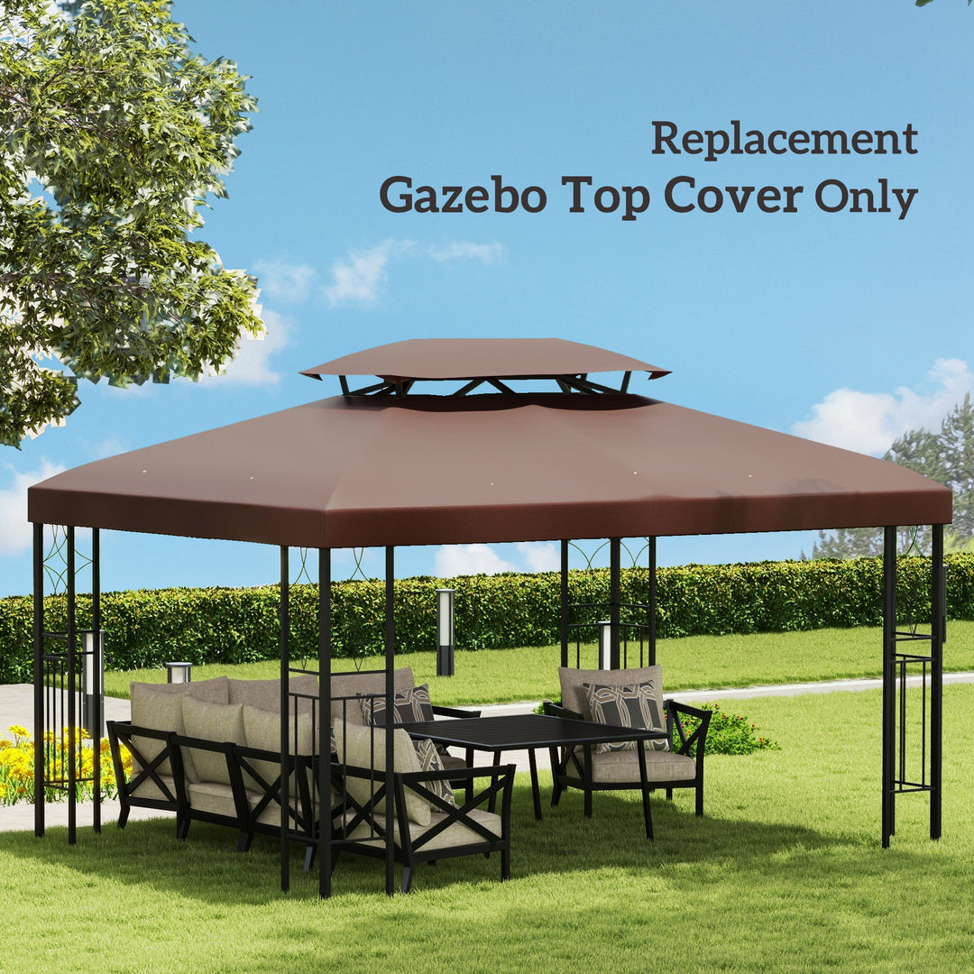 Outsunny 3x4m Gazebo Replacement Roof Canopy 2 Tier Top UV Cover Garden Patio Outdoor Sun Awning Shelters Brown (TOP ONLY)
