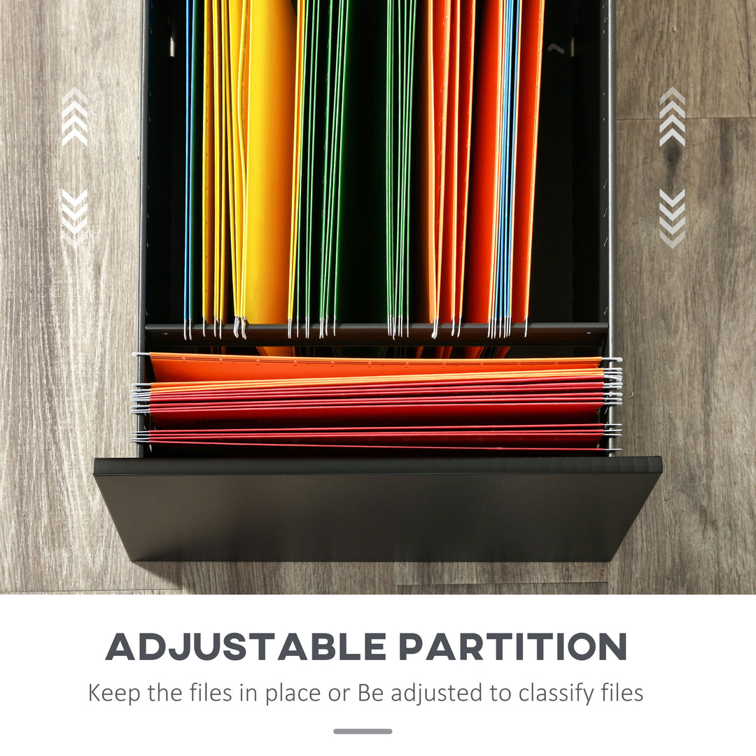 Vinsetto Mobile File Cabinet Vertical Home Office Organizer Filing Furniture with Adjustable Partition for A4 Letter Size, Lockable, Black