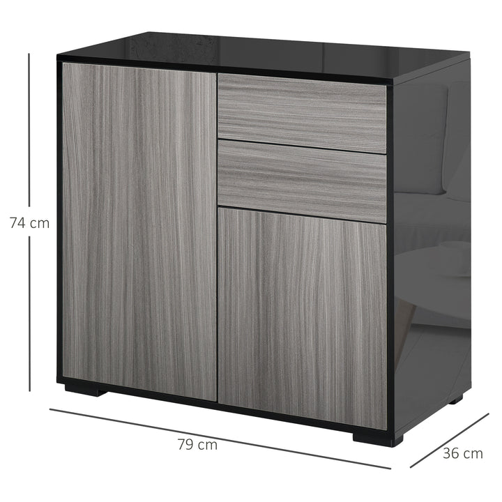 Modern Stylish Freestanding Push-Open Design Cabinet with 2 Drawer, 2 Door Cabinet, 2 Part Inner Space-Light Grey and Black