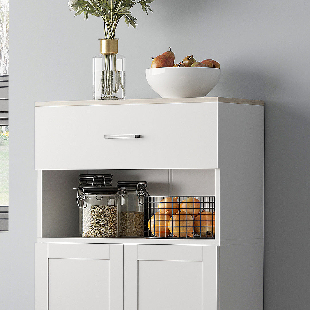 Freestanding Kitchen Cupboard, Nordic Storage Cabinet with Drawer - White