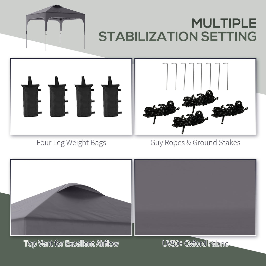 Outsunny 3 x 3 (M) Pop Up Gazebo, Foldable Canopy Tent with Carry Bag with Wheels and 4 Leg Weight Bags for Outdoor Garden Patio Party, Dark Grey