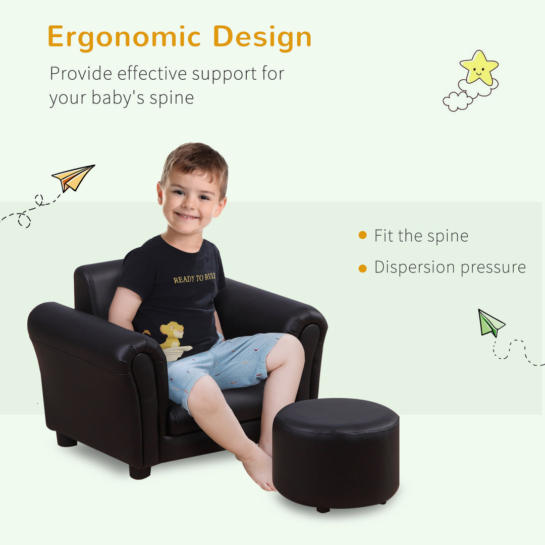 Toddler Chair Single Seater Kids Sofa Set, Kids Sofa with Stool, Black