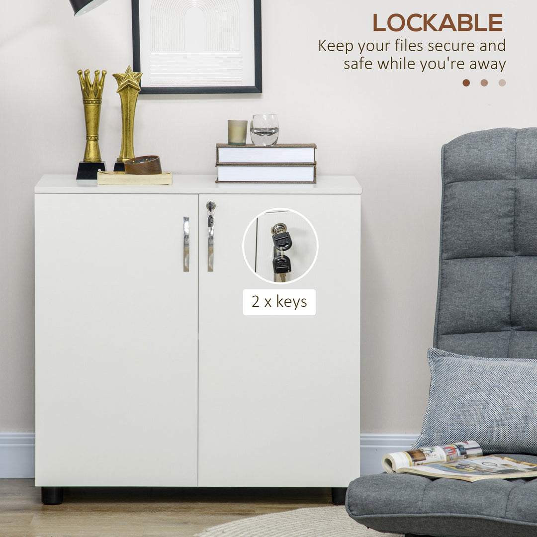 Vinsetto 2-Tier Locking Office Storage Cabinet File Organisation w/ Feet Melamine Coating Aluminium Handles 2 Keys Stylish White