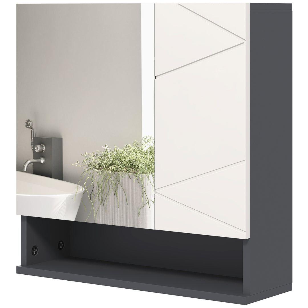 Bathroom Mirror Cabinet, Wall Mounted Storage with Adjustable Shelves, 55W x 17D x 55Hcm, Light Grey