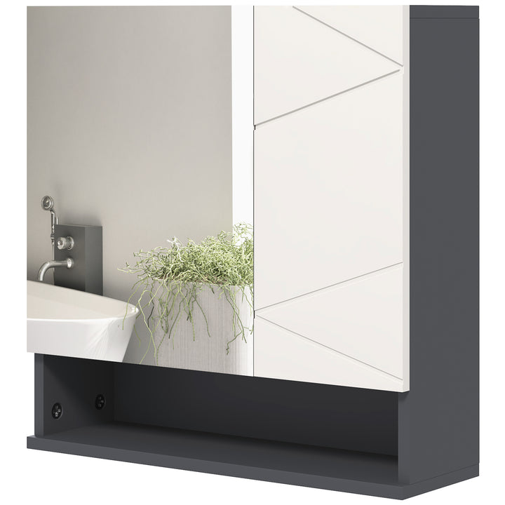 Bathroom Mirror Cabinet, Wall Mounted Storage with Adjustable Shelves, 55W x 17D x 55Hcm, Light Grey