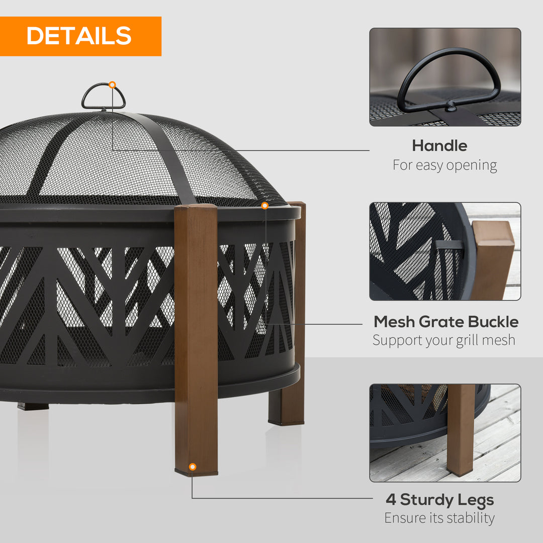 Outsunny 2-in-1 Outdoor Fire Pit Bowl with BBQ Grill Grate 30" Steel Heater with Spark Screen Cover, Fire Poker for Backyard Bonfire Outdoor Cooking