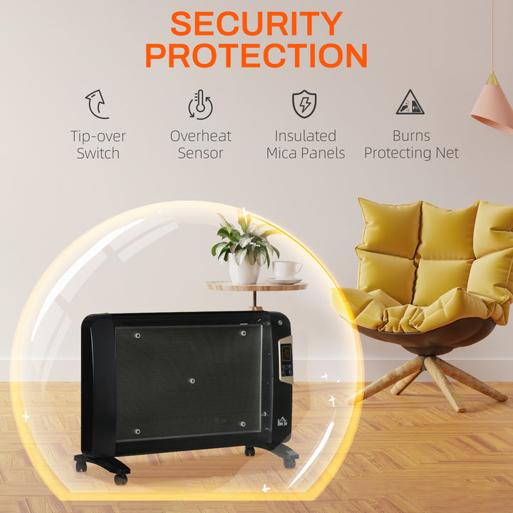 HOMCOM Mica Electric Space Heater, Portable Heater for Home with 2 Heat Settings, living room, study, garage, Adjustable Temperature 15-40°C, Black