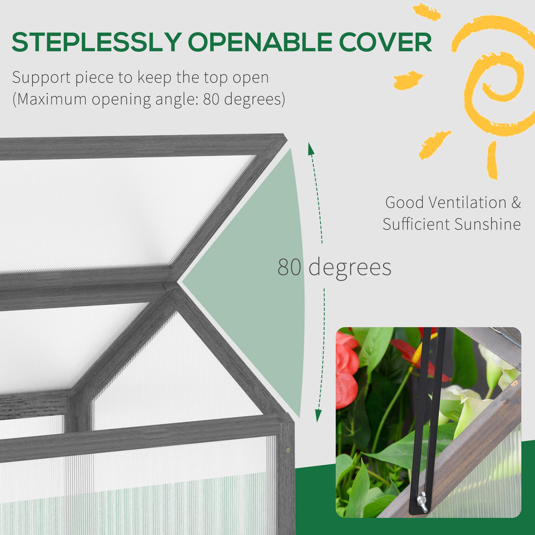 Outsunny Wooden Cold Frame Greenhouse Garden Polycarbonate Grow House with Openable Top for Flowers, Vegetables, Plants, 90 x 52 x 50cm, Grey