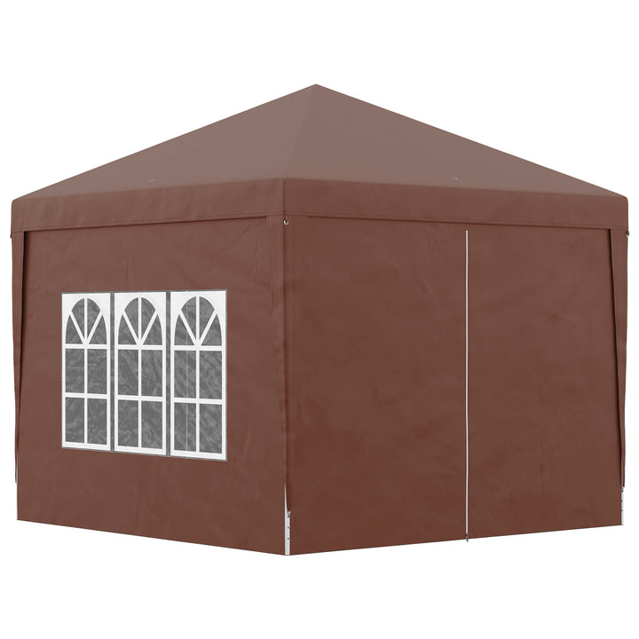 3 x 3m Pop Up Gazebo, Wedding Party Canopy Tent Marquee with Carry Bag and Windows, Coffee