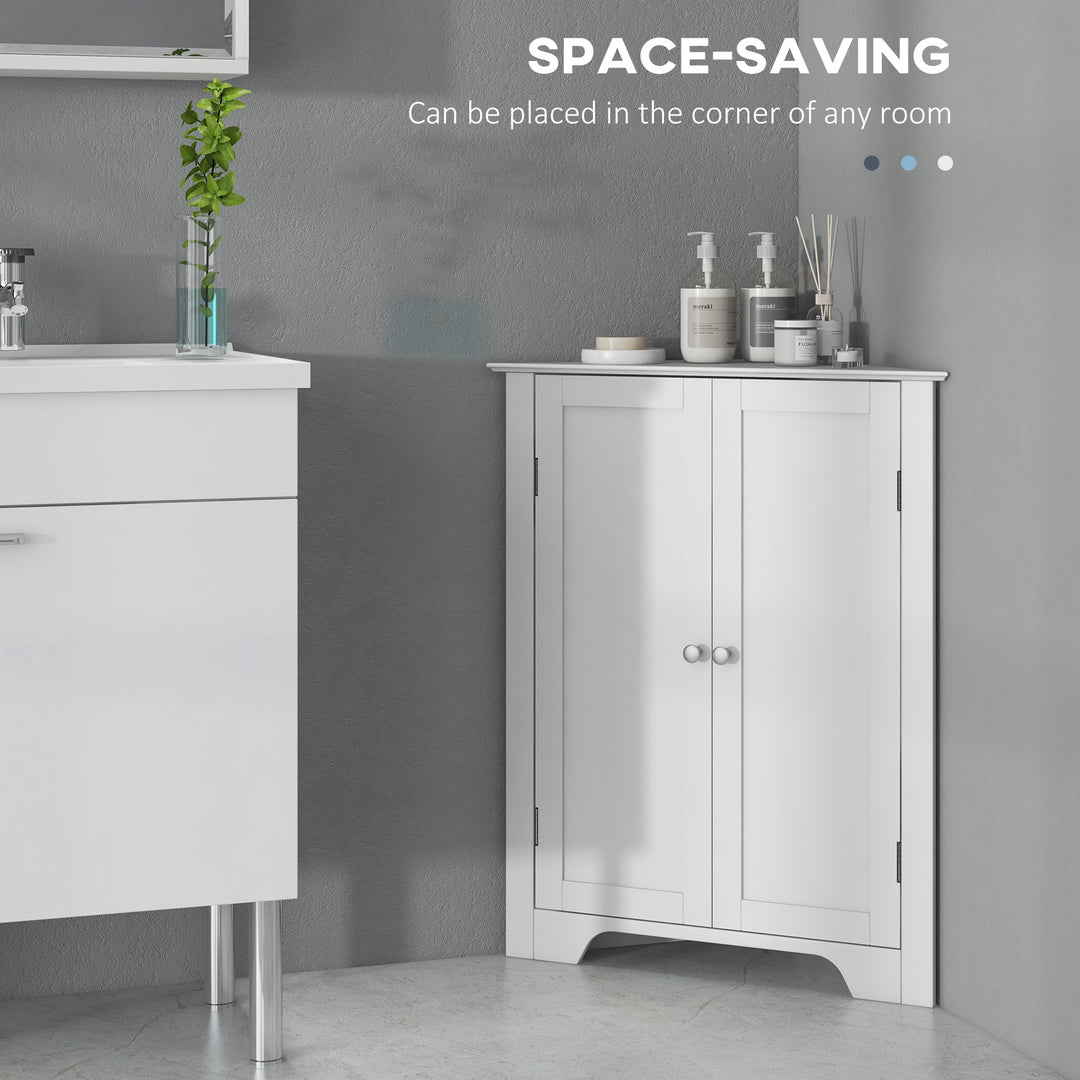 Triangle Bathroom Cabinet, Corner Bathroom Storage Unit with Adjustable Shelf and Recessed Door, Free Standing, White