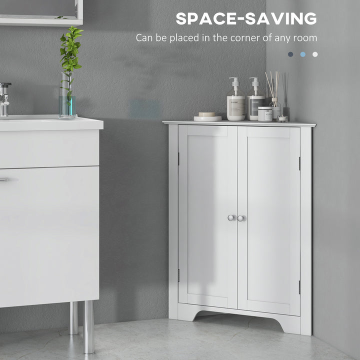 Triangle Bathroom Cabinet, Corner Bathroom Storage Unit with Adjustable Shelf and Recessed Door, Free Standing, White