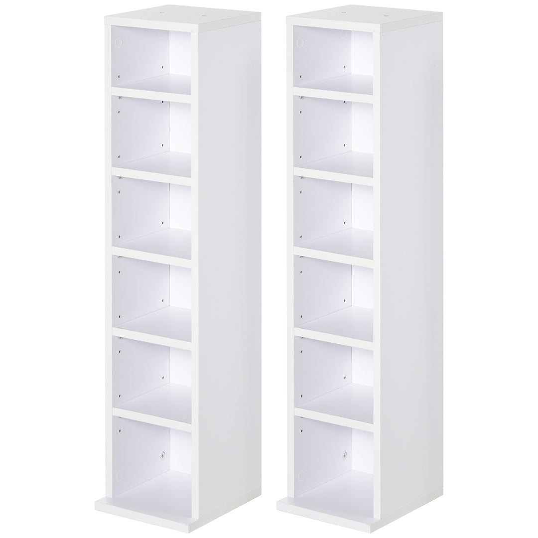 HOMCOM 204 CD Media Display Shelf Unit Set of 2 Blu-Ray DVD Tower Rack w/ Adjustable Shelves Bookcase Storage Organiser, White