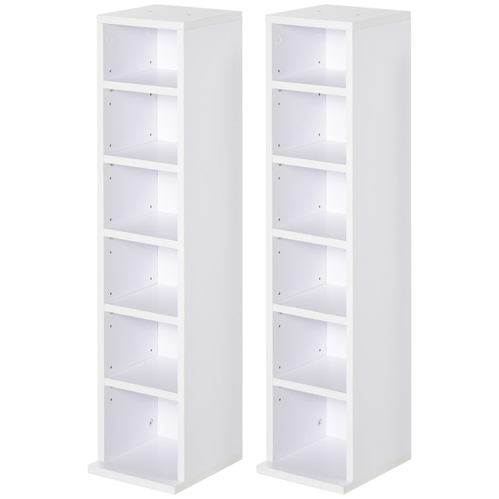 HOMCOM 204 CD Media Display Shelf Unit Set of 2 Blu-Ray DVD Tower Rack w/ Adjustable Shelves Bookcase Storage Organiser, White