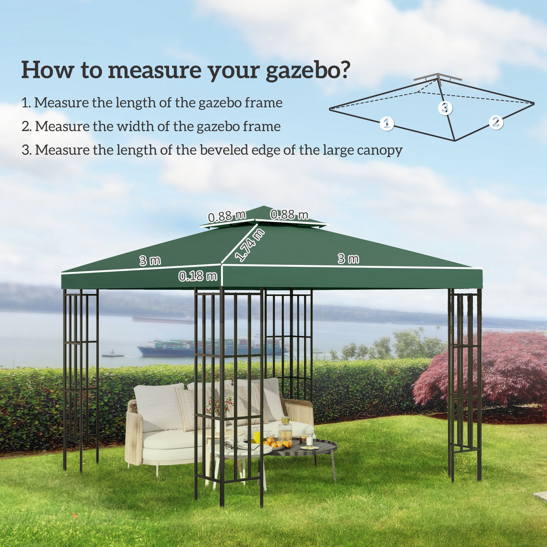 3 x 3 m Gazebo Top Cover Double Tier Canopy Replacement Pavilion Roof Dark Green