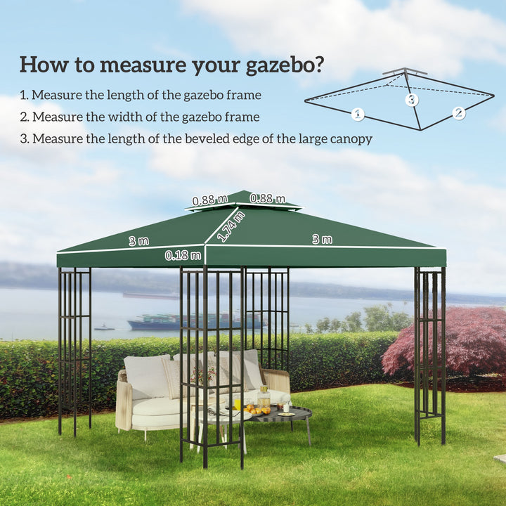 3 x 3 m Gazebo Top Cover Double Tier Canopy Replacement Pavilion Roof Dark Green