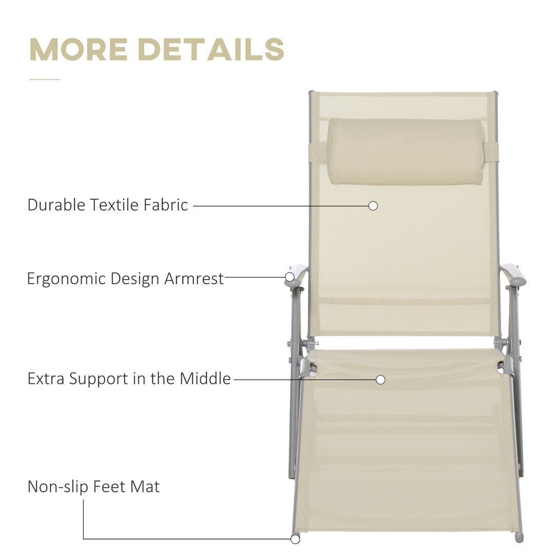 Outsunny Outdoor Folding Chaise Lounge Chair Recliner with Portable Design & 7 Adjustable Backrest Positions , Steel Fabric Sun Lounger- Beige
