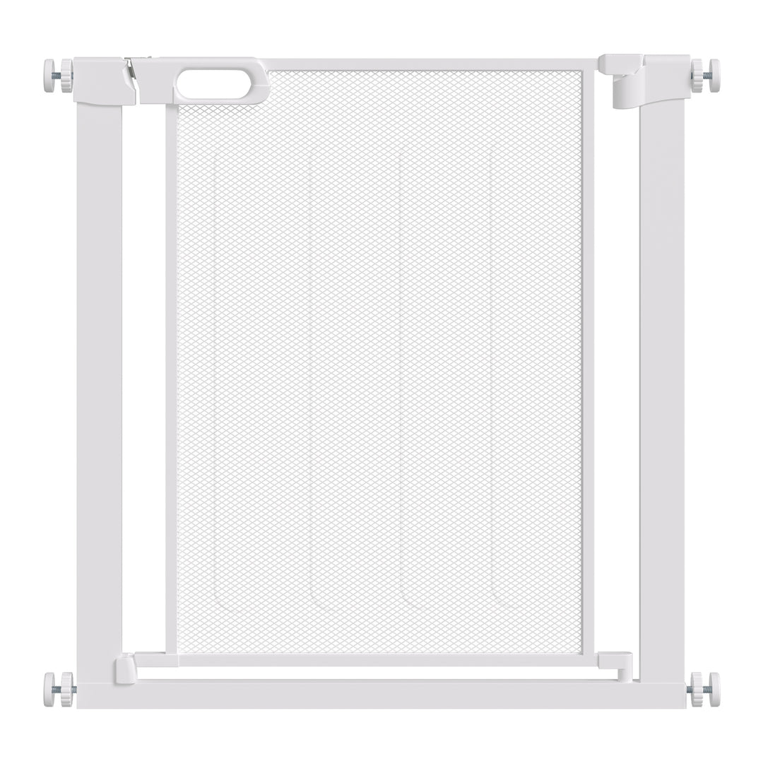PawHut Pressure Fit Safety Gate for Doors and Stairs, Dog Gate with Auto Close, Pet Barrier for Hallways, with Double Locking Openings 75-82 cm White