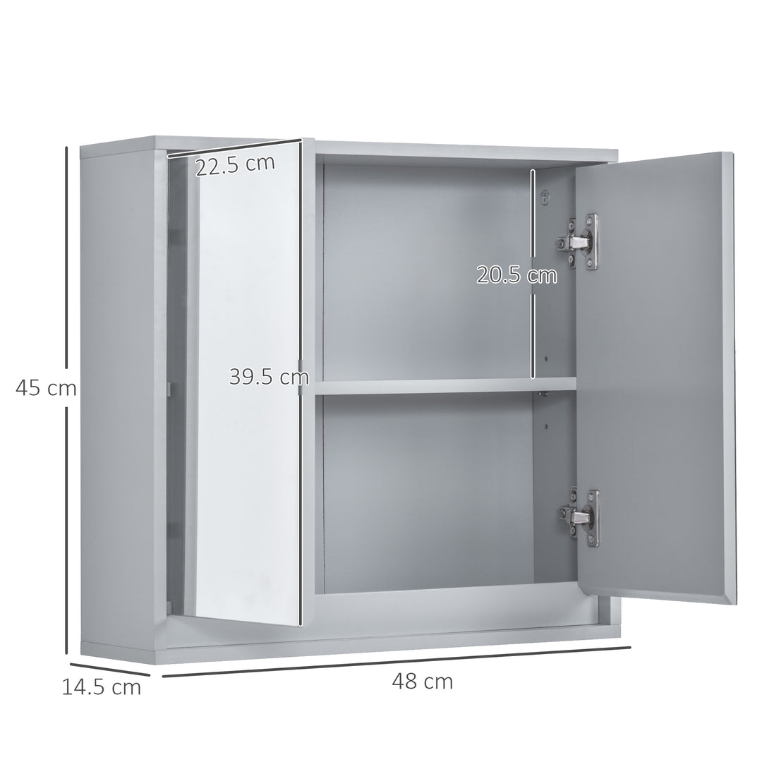 Bathroom Mirror Cabinet Wall Mounted Storage Shelf Bathroom Cupboard Double Door - 48L x 14.5W x 45H cm