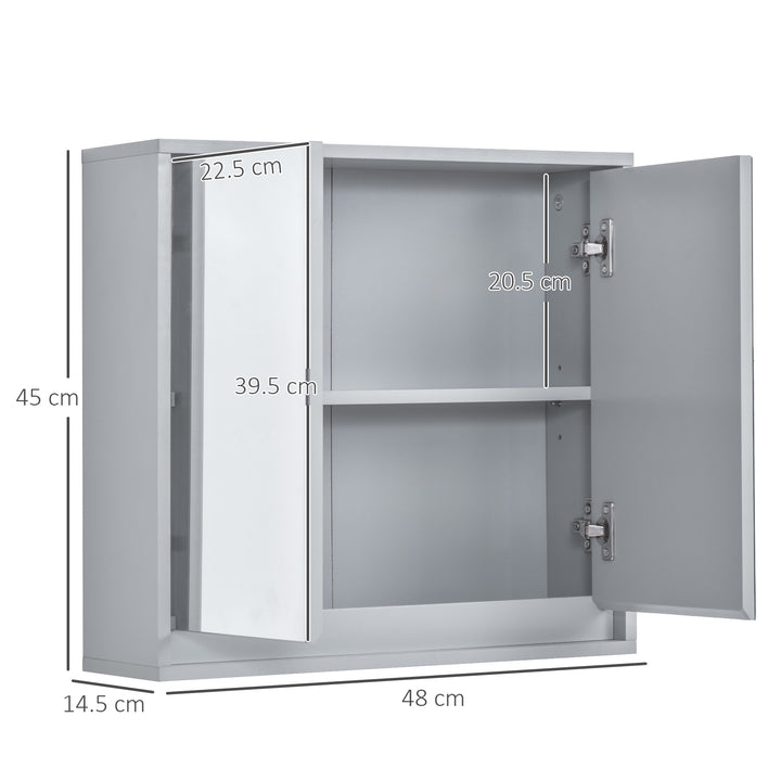 Bathroom Mirror Cabinet Wall Mounted Storage Shelf Bathroom Cupboard Double Door - 48L x 14.5W x 45H cm