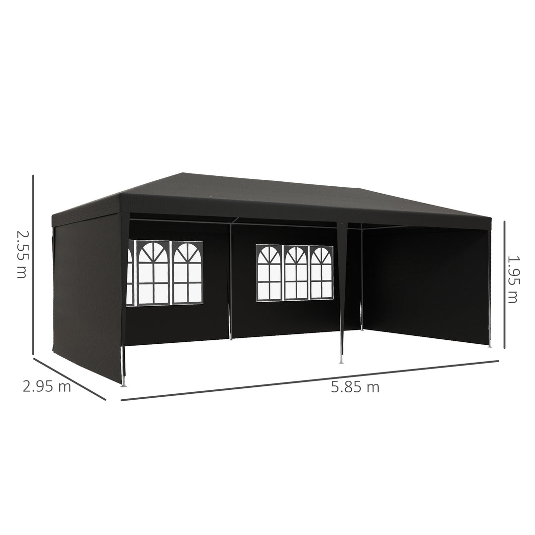 6 x 3 m Party Tent Gazebo Marquee Outdoor Patio Canopy Shelter with Windows and Side Panels, Dark Grey